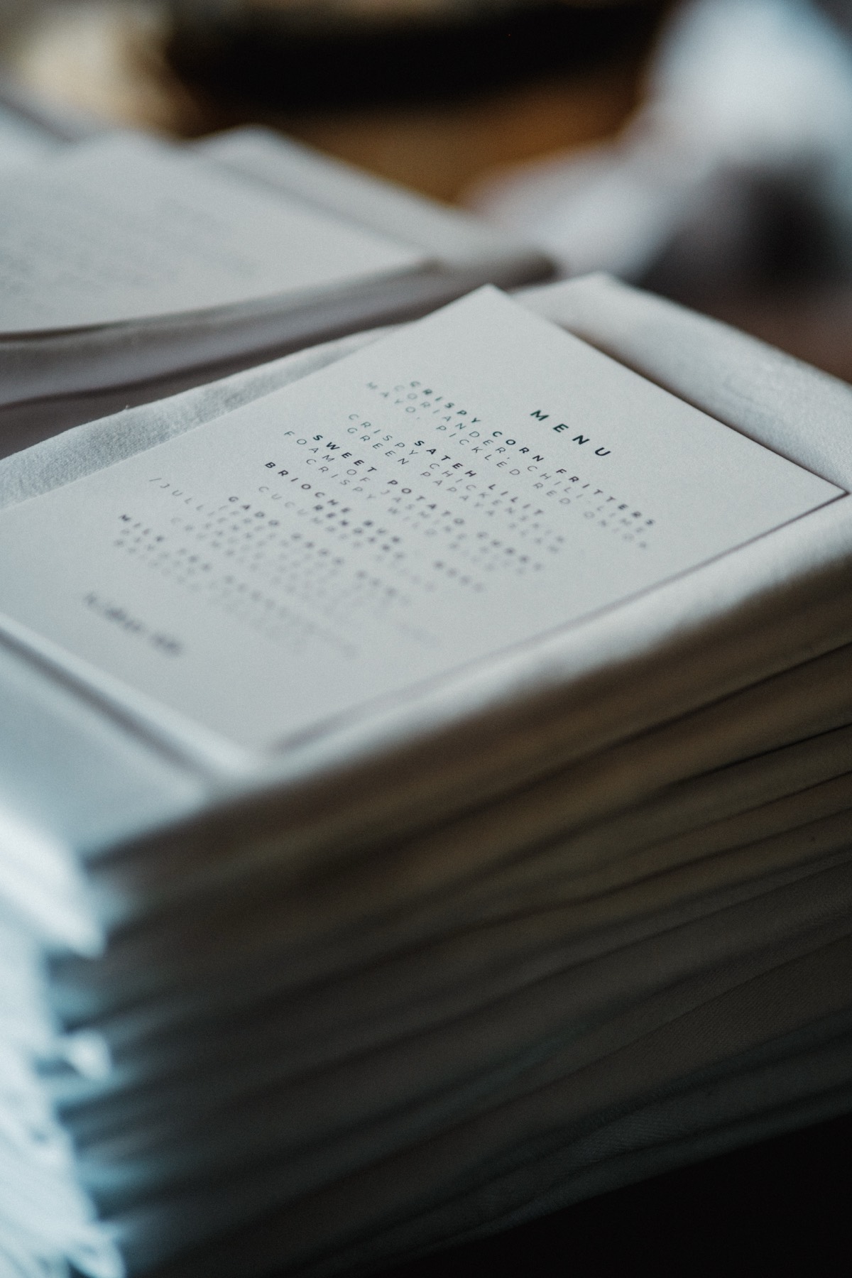 Menu cards at the Club Ace event